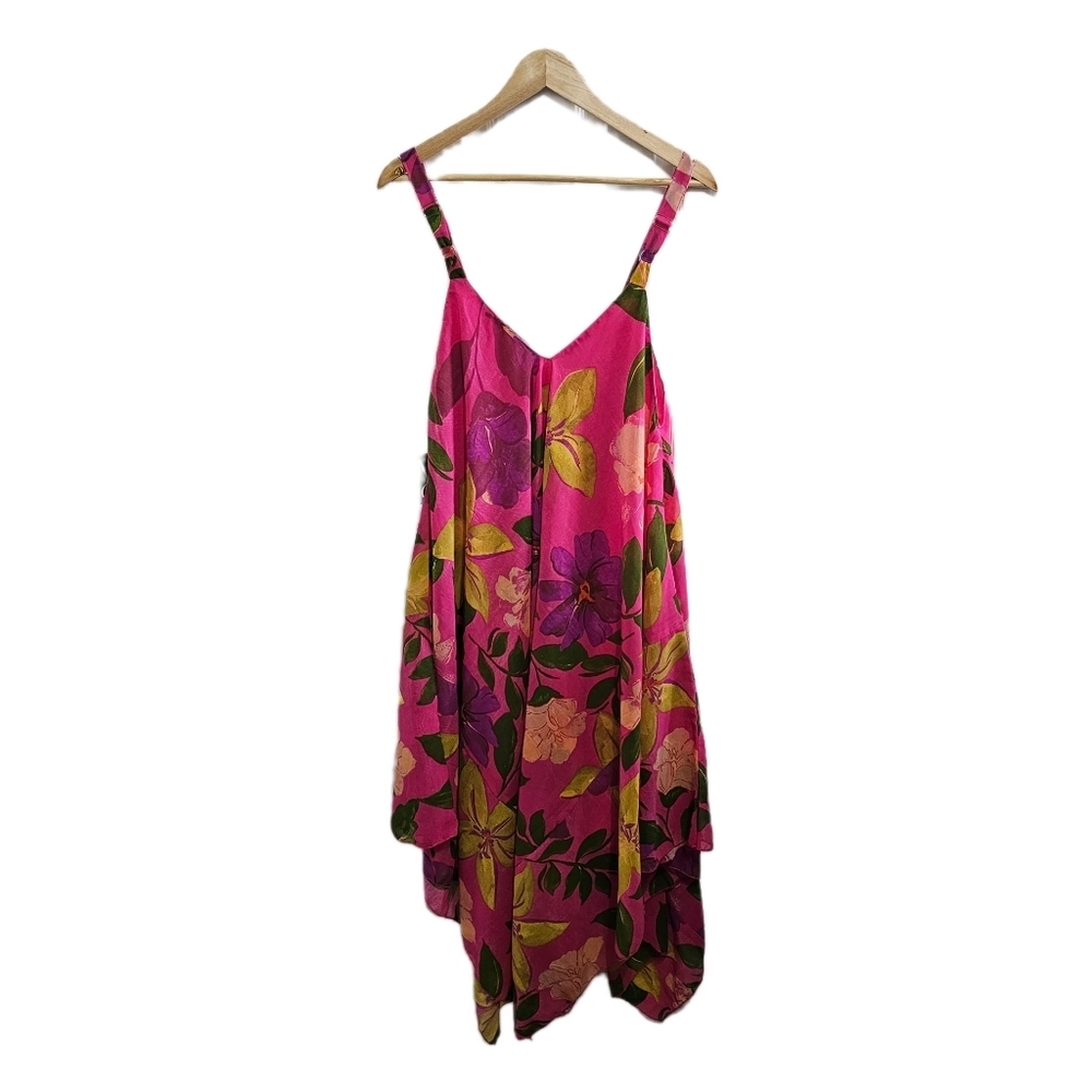 Hawaiian pink floral flowy strappy midi dress nwot 1X - Picture 5 of 10